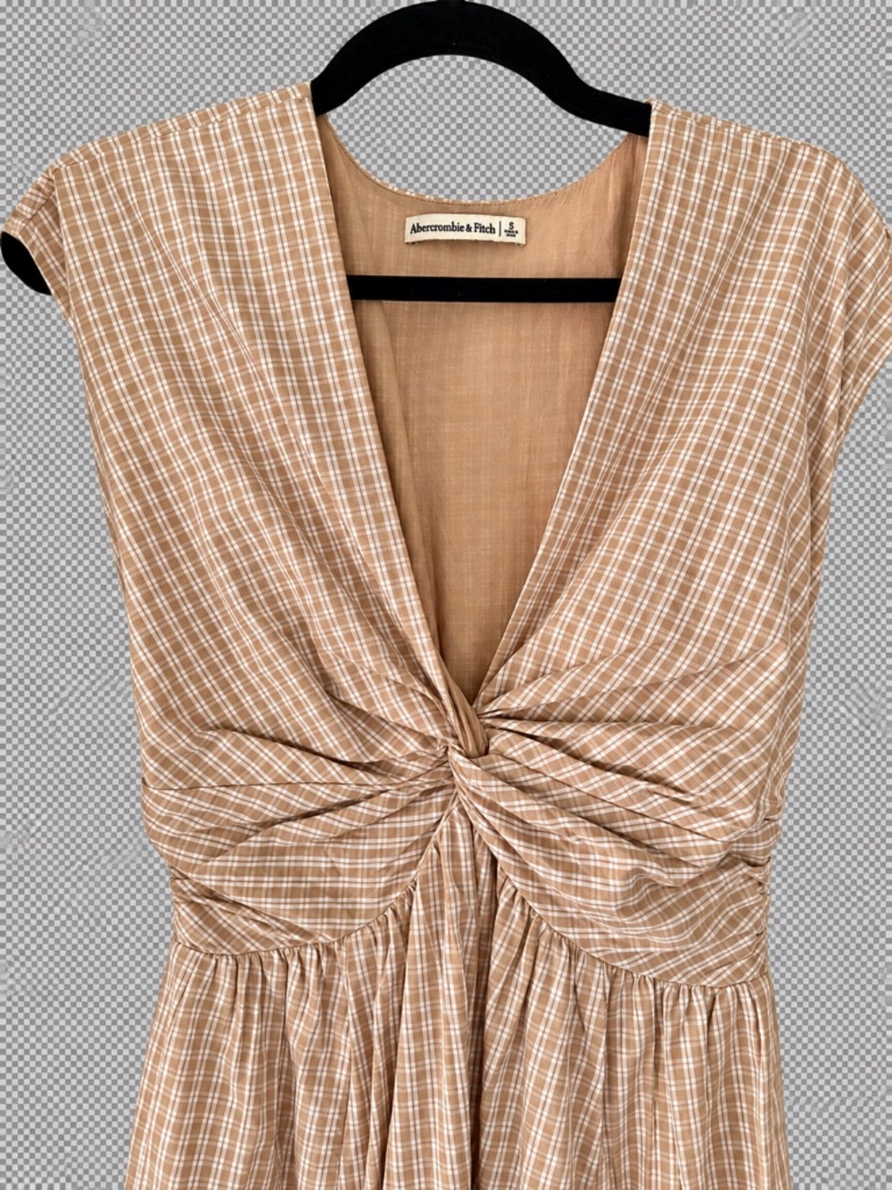 Abercrombie Tan Gingham Twist-Front Maxi Dress| S - Picture 4 of 7